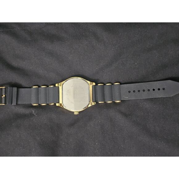 53.9mm LARGE Quartz Analog Watch Gold Tone Black Silicone bullet band main image 7